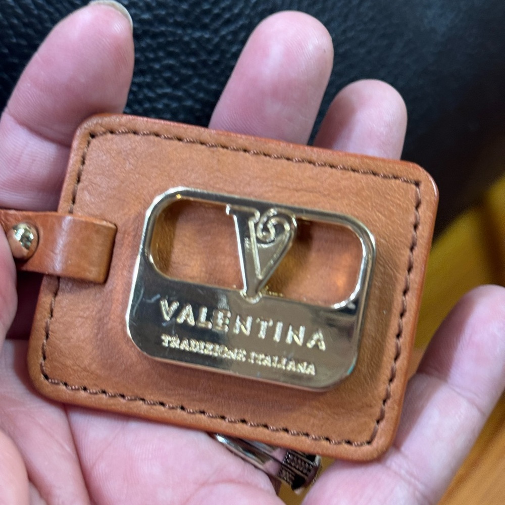 Valentina made Italy Black Shoulder Bag with Tan Strap - Picture 6 of 12